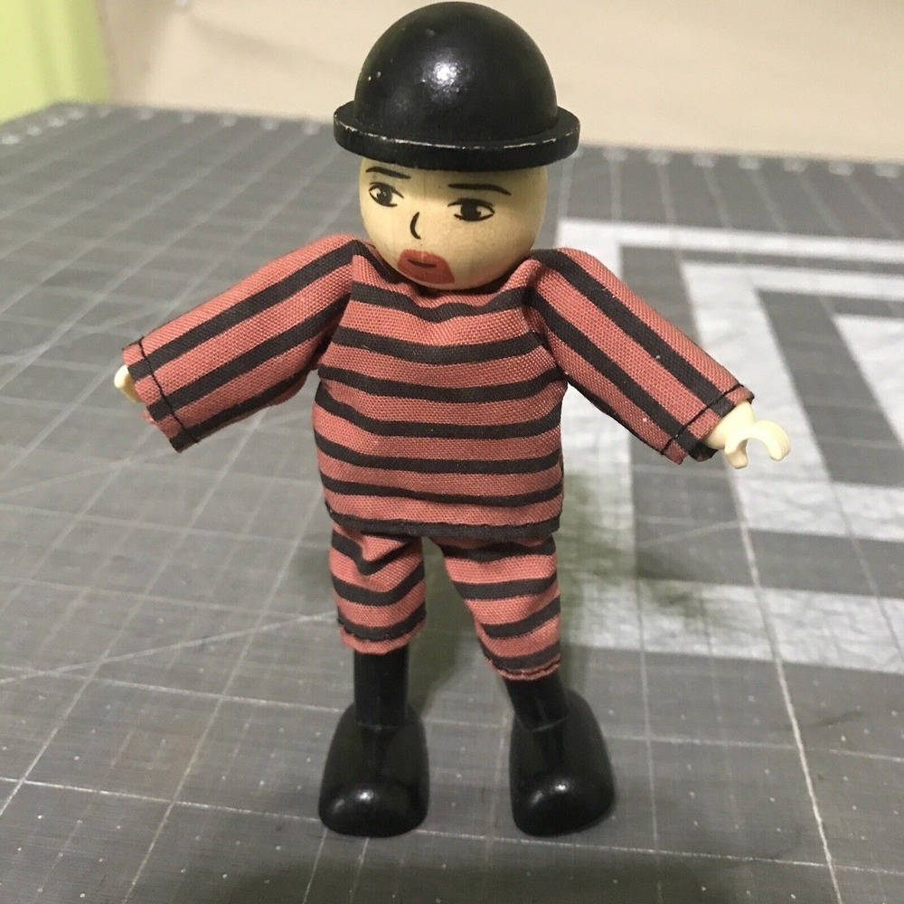 Tidlo Wooden Toy Prisoner Black Hat Shoes Stripped Outfit
